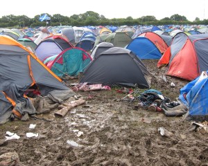 Muddy tents at The Isle of Wight Festival 2012