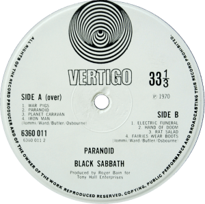 Black Sabbath Paranoid - small swirl Vertigo