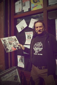 Dr Feelgood Fan outside Fives Records Leigh on Sea