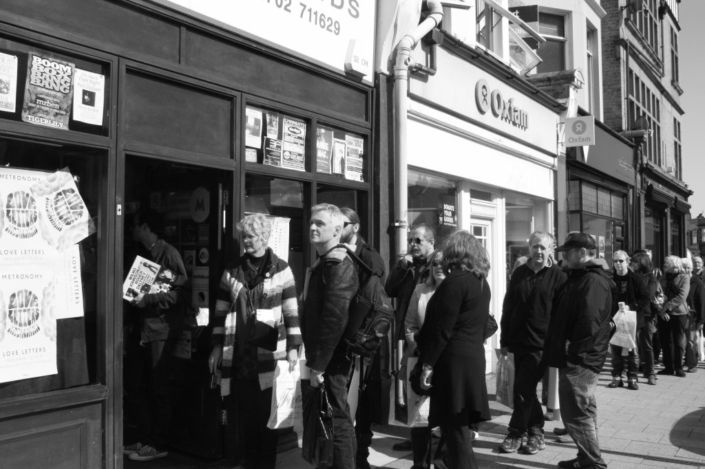 Crowds form outside Fives Records, Leigh on Sea