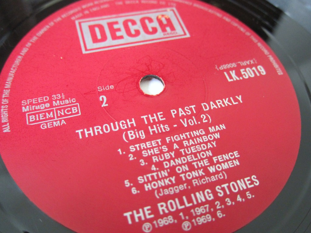 Red Decca boxed Rolling Stones label Through the past darkly